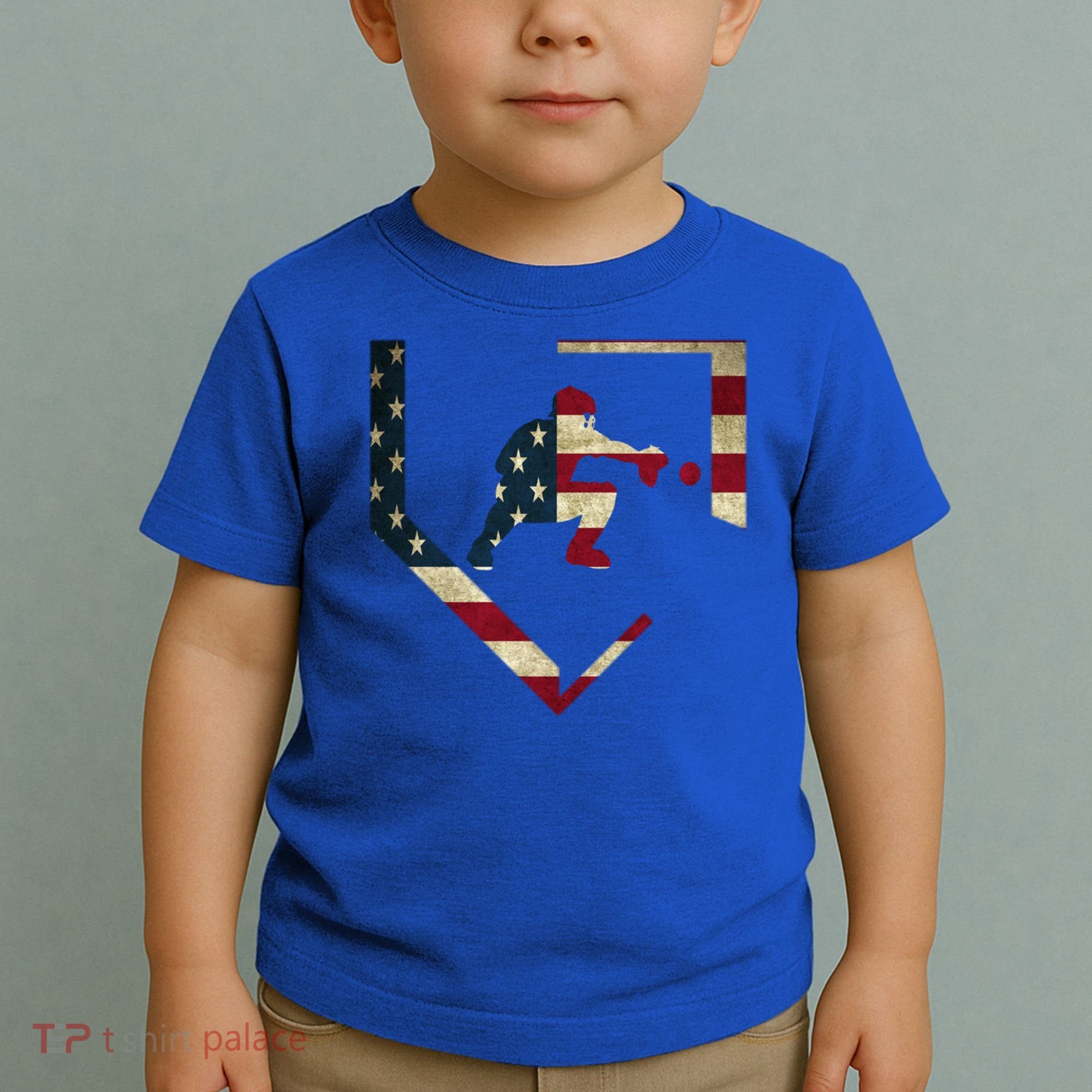 Baseball Catcher Gear Gift American Flag Baseballin Gift Toddler T-Shirt