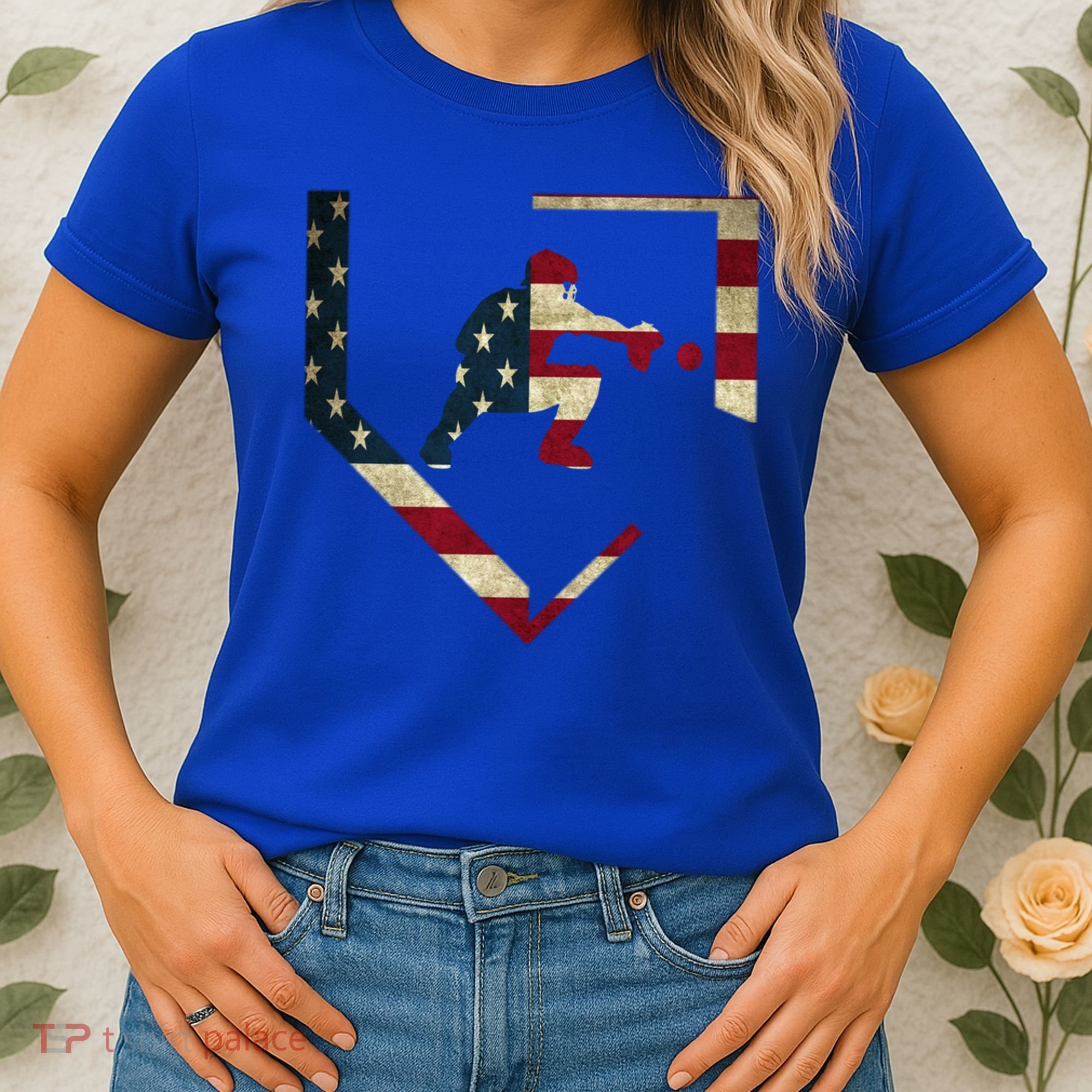 Baseball Catcher Gear Gift American Flag Baseballin Gift Women's T-Shirt