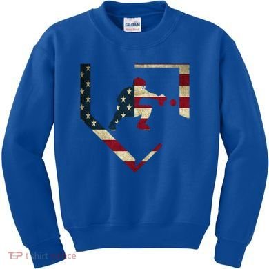 Baseball Catcher Gear Gift American Flag Baseballin Gift Kids Sweatshirt