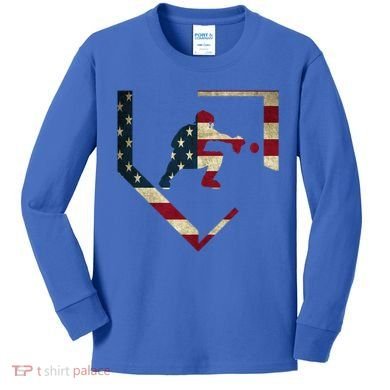 Baseball Catcher Gear Gift American Flag Baseballin Gift Kids Long Sleeve Shirt