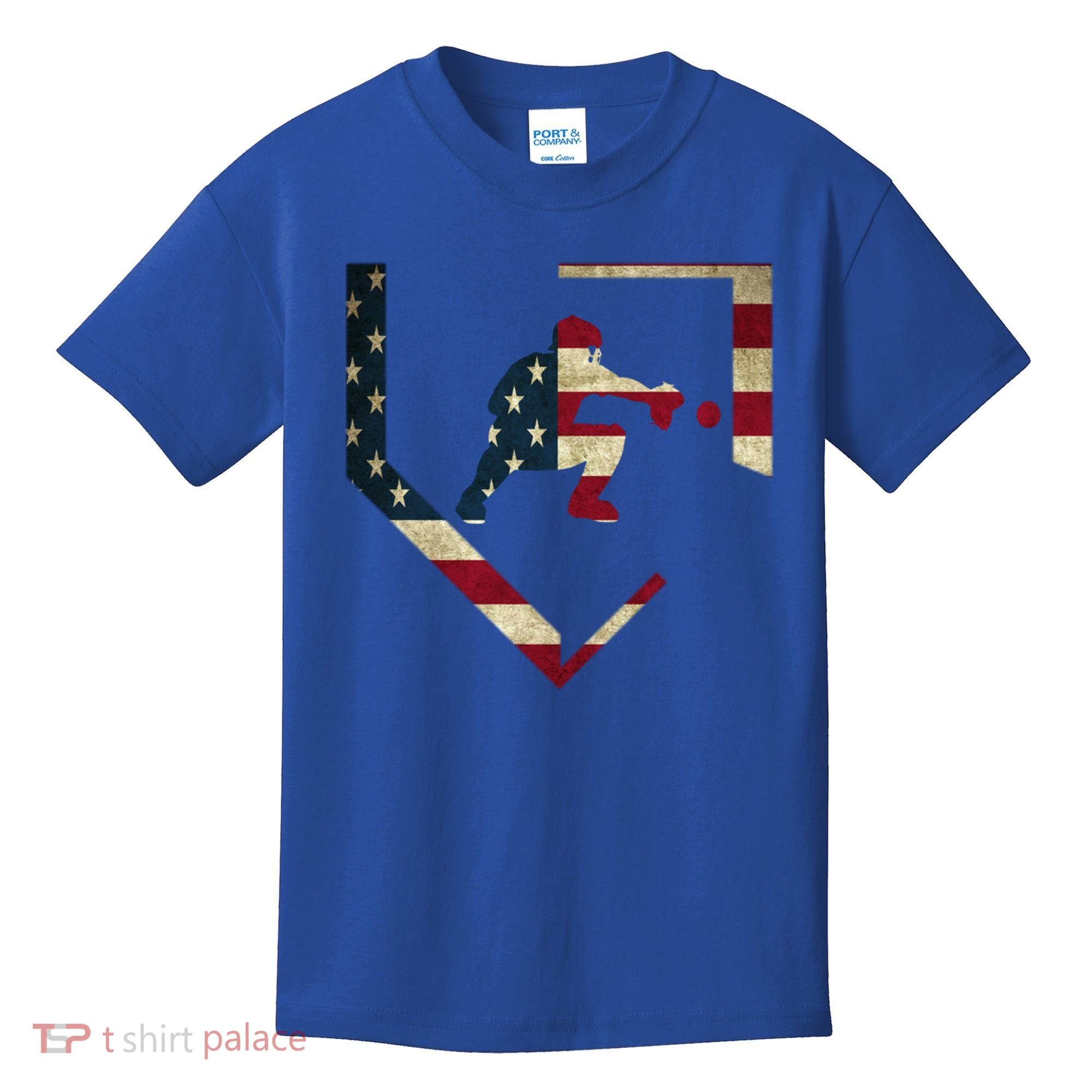 Baseball Catcher Gear Gift American Flag Baseballin Gift Kids T-Shirt