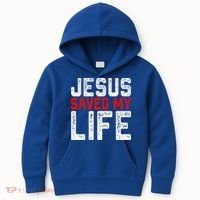BOLD Christian Gift Jesus Saved My Life Kids Hoodie thumb 0