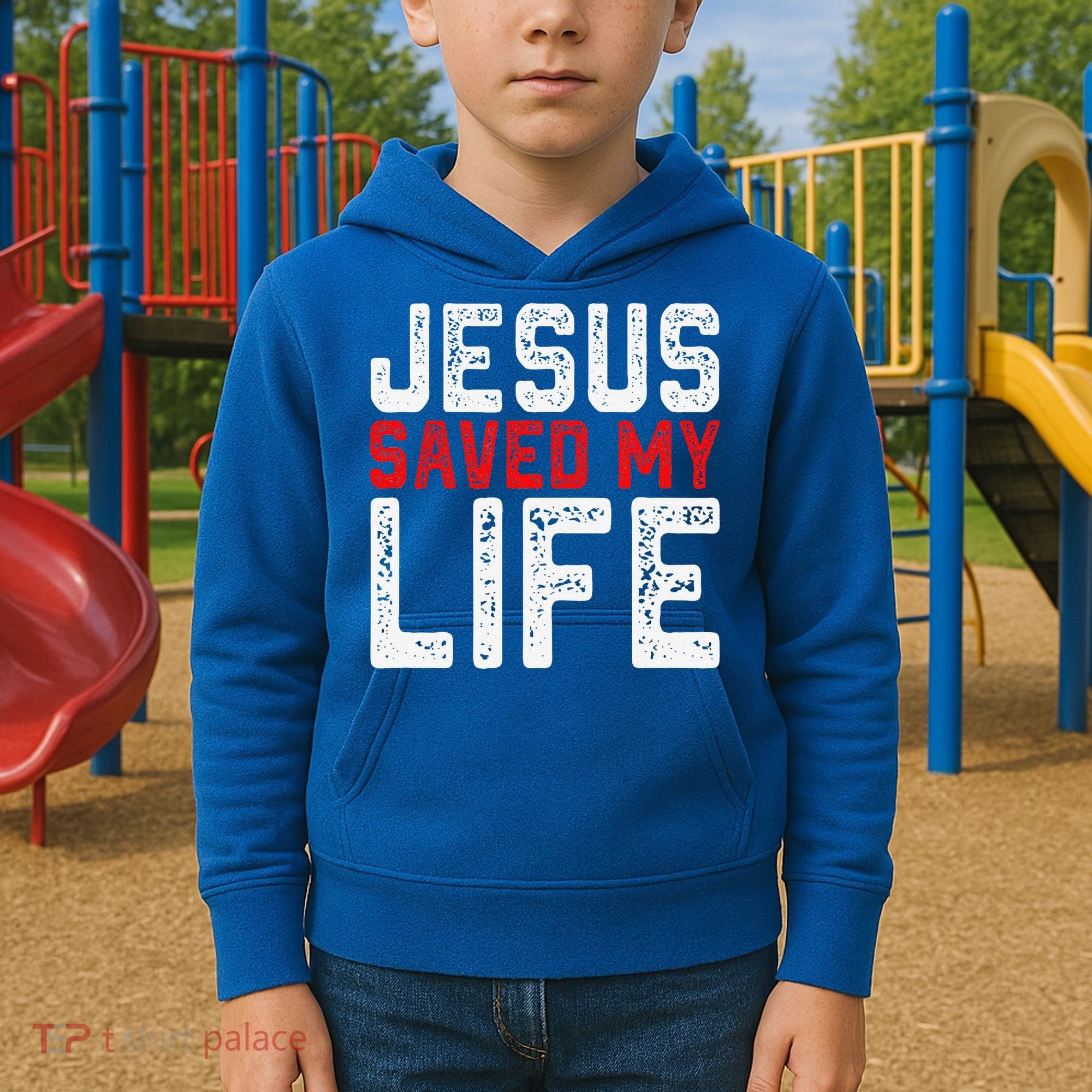 BOLD Christian Gift Jesus Saved My Life Kids Hoodie