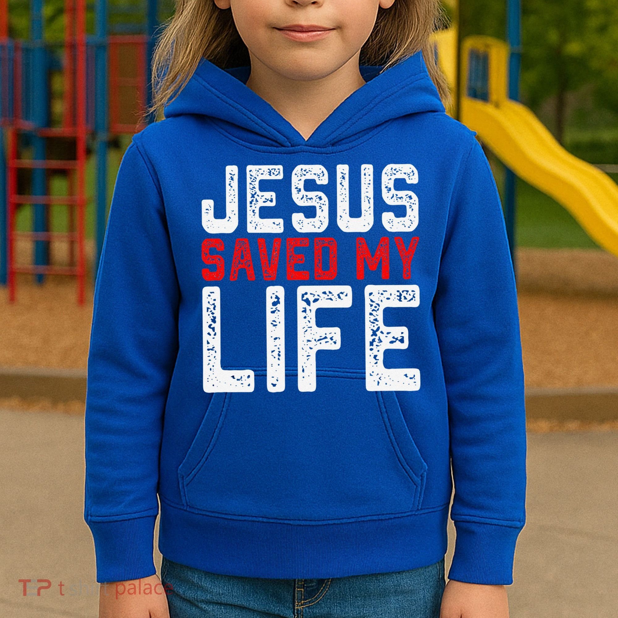 BOLD Christian Gift Jesus Saved My Life Kids Hoodie