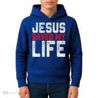 BOLD Christian Gift Jesus Saved My Life Kids Hoodie thumb 4