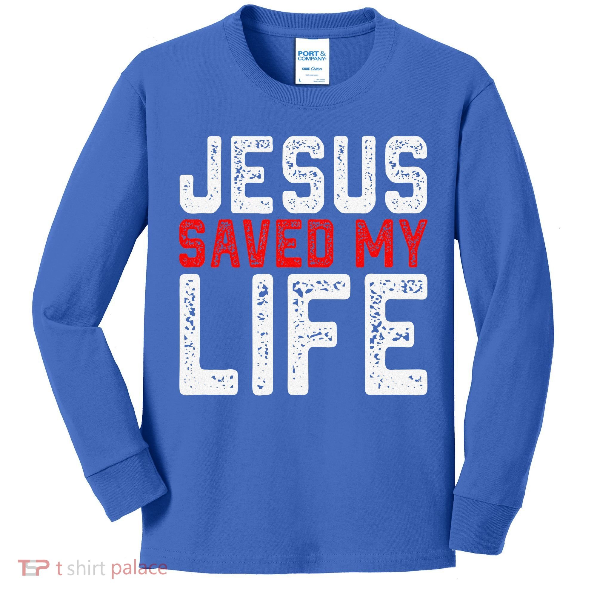 BOLD Christian Gift Jesus Saved My Life Kids Long Sleeve Shirt
