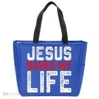 BOLD Christian Gift Jesus Saved My Life Tote Bag thumb 0