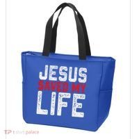 BOLD Christian Gift Jesus Saved My Life Tote Bag thumb 3