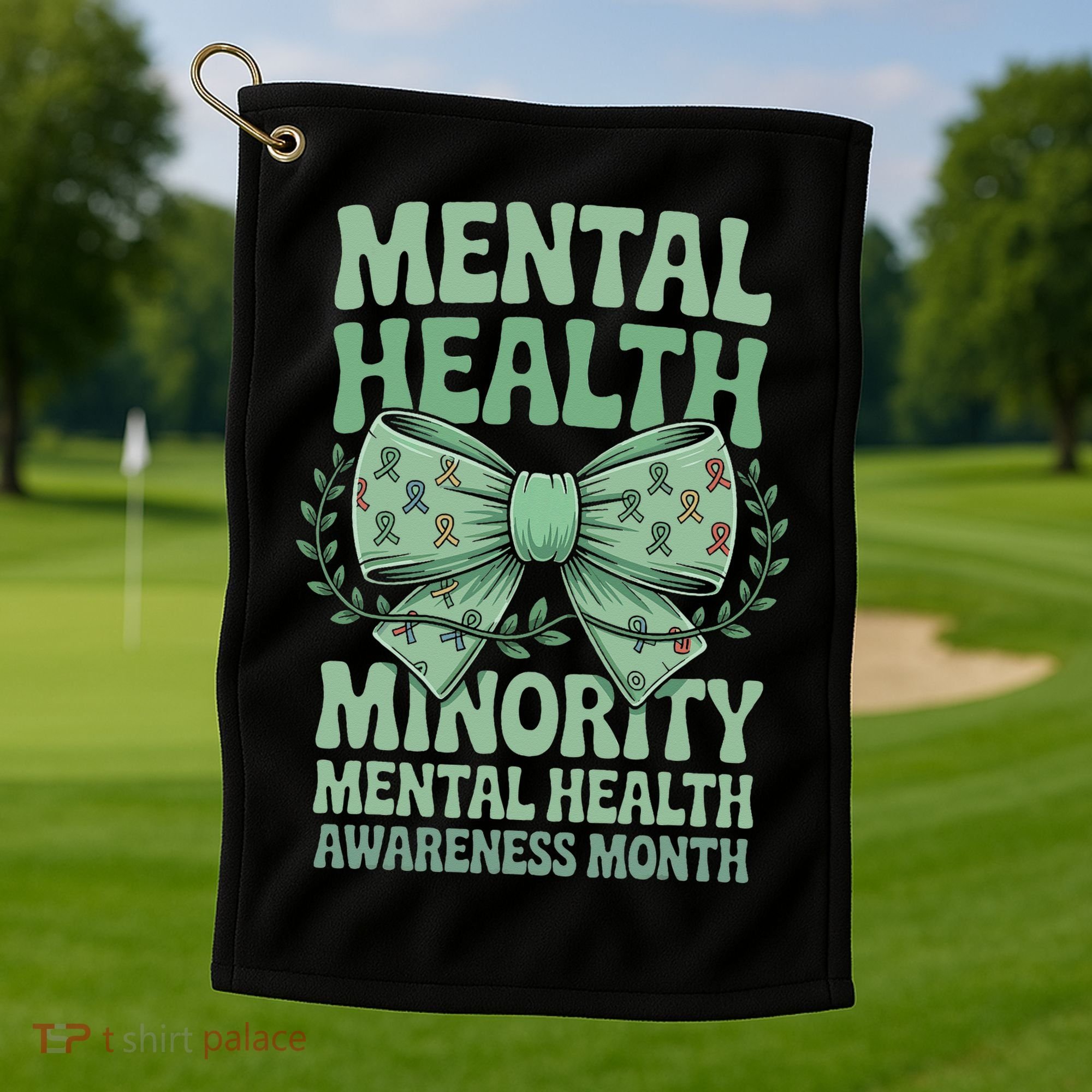 Bow Coquette Groovy Minority Mental Health Awareness Month Golf Towel