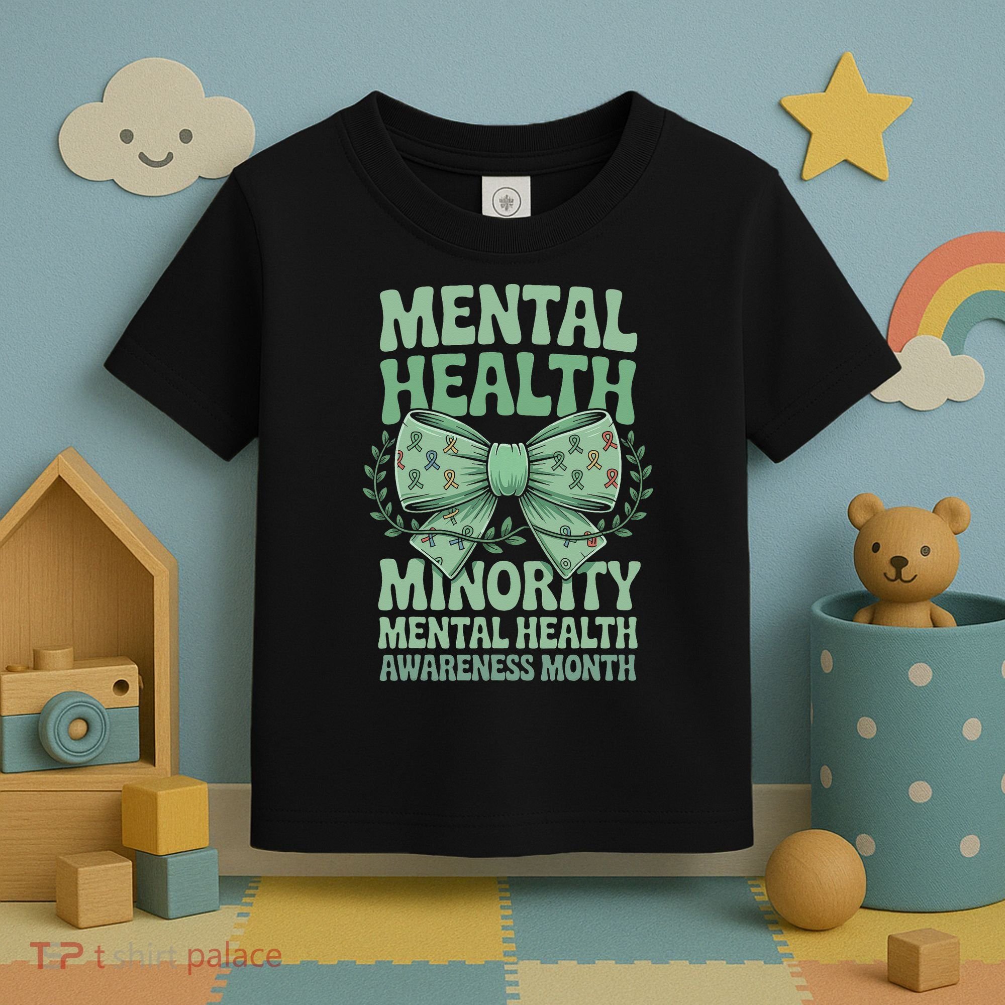 Bow Coquette Groovy Minority Mental Health Awareness Month Toddler T-Shirt