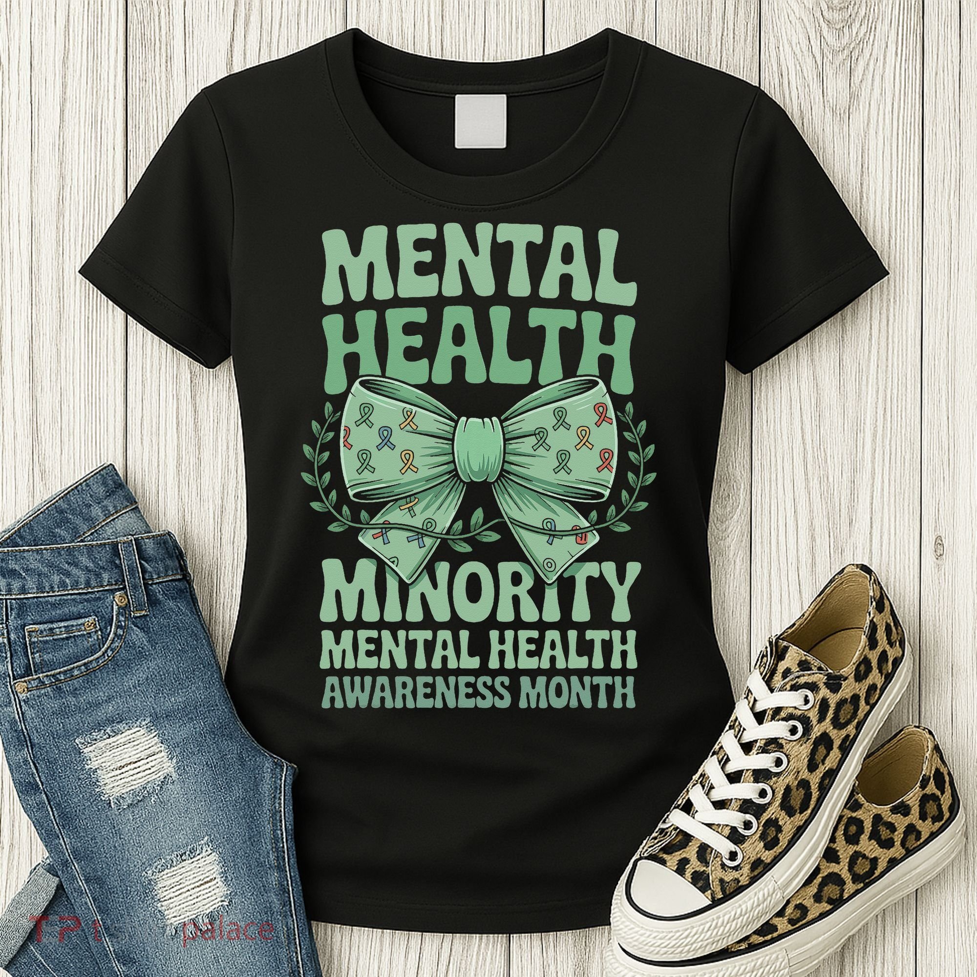 Bow Coquette Groovy Minority Mental Health Awareness Month Women's T-Shirt