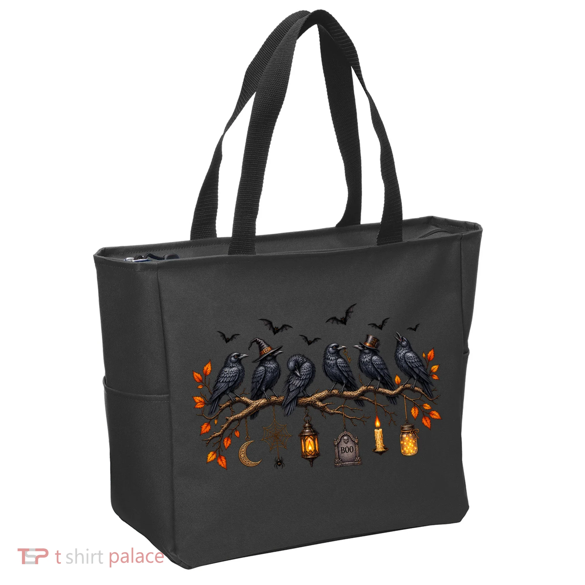 Black Crow Halloween Scary Witch Tote Bag