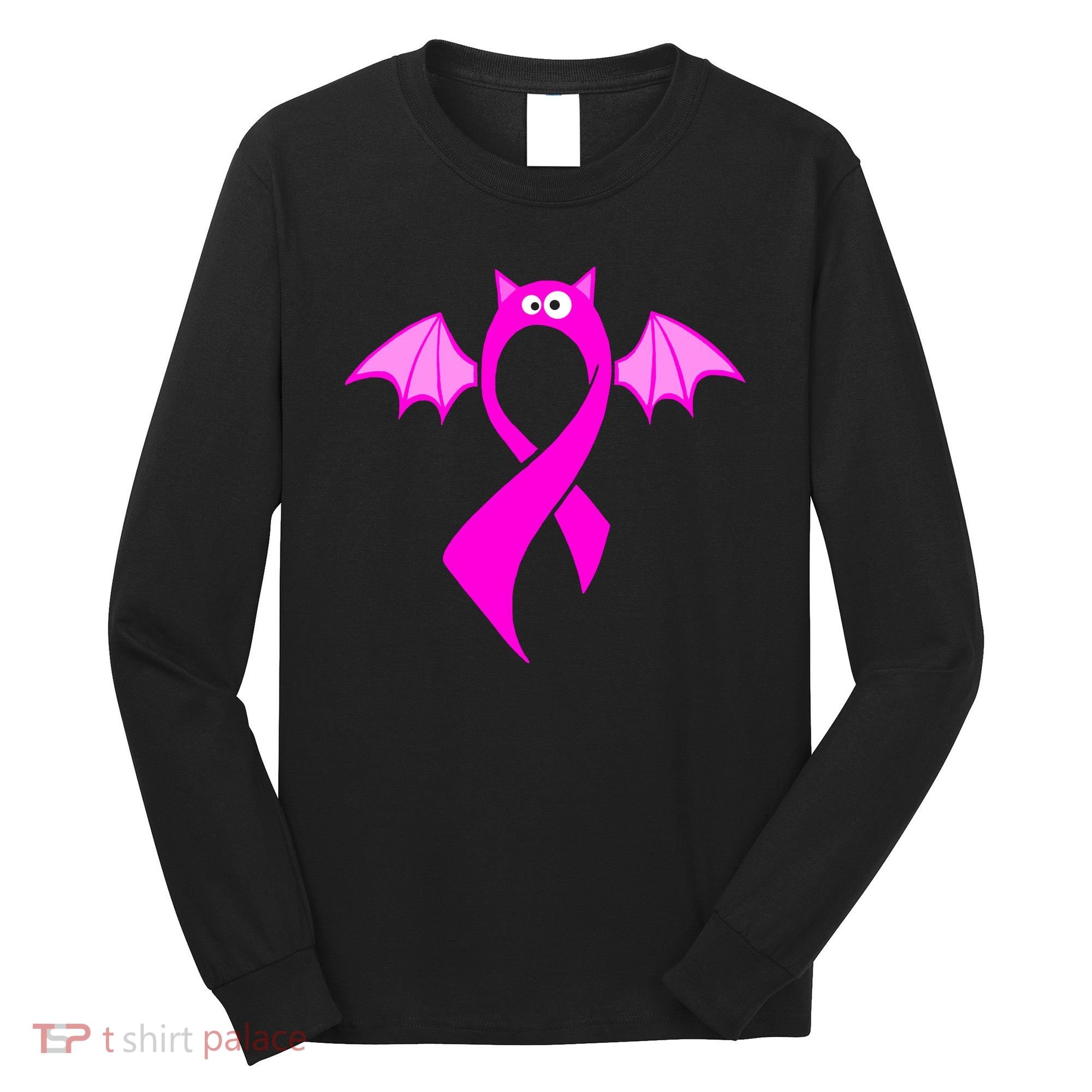 Breast Cancer Halloween Bat Pink Ribbon Long Sleeve Shirt