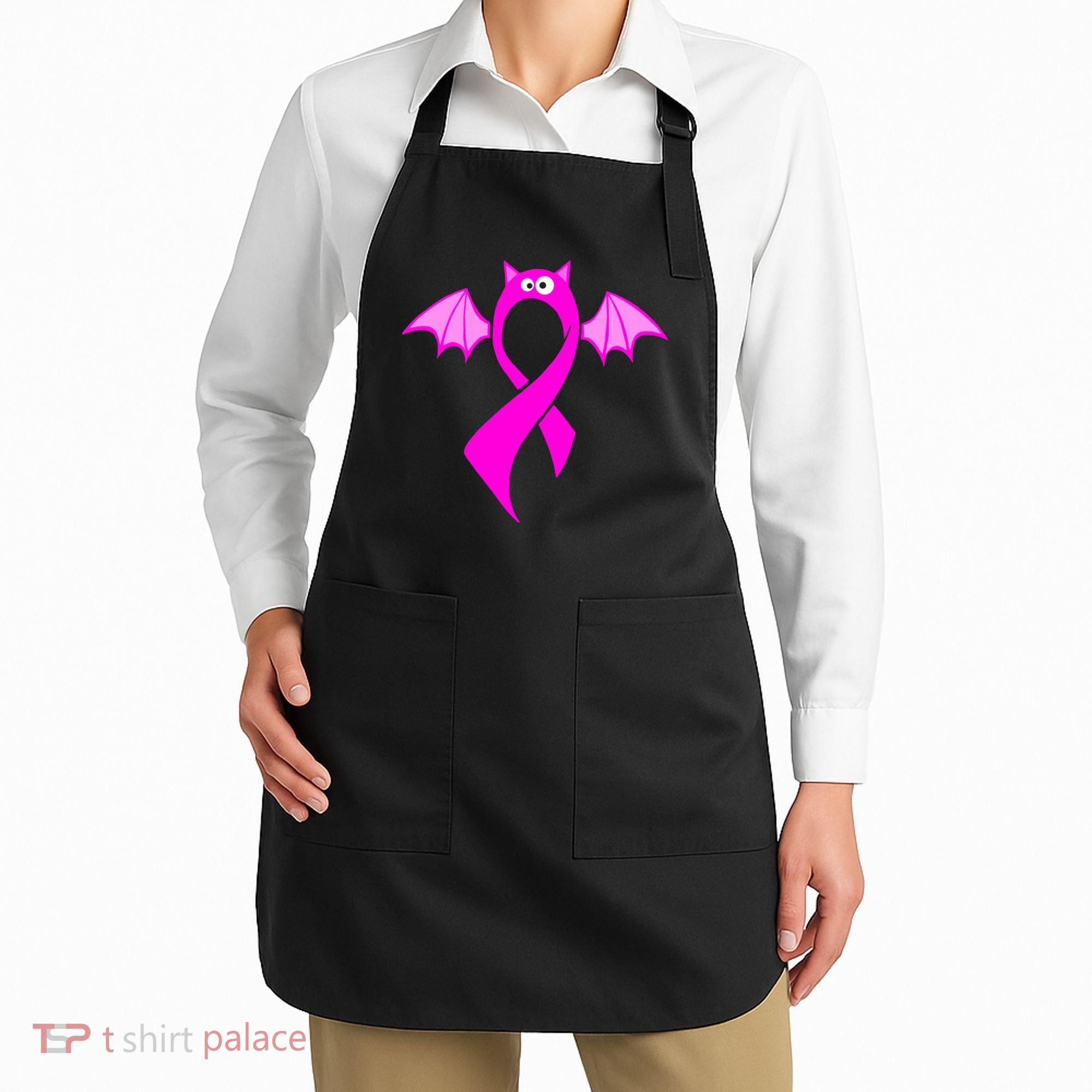 Breast Cancer Halloween Bat Pink Ribbon Apron