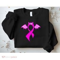 Breast Cancer Halloween Bat Pink Ribbon Sweatshirt thumb 2