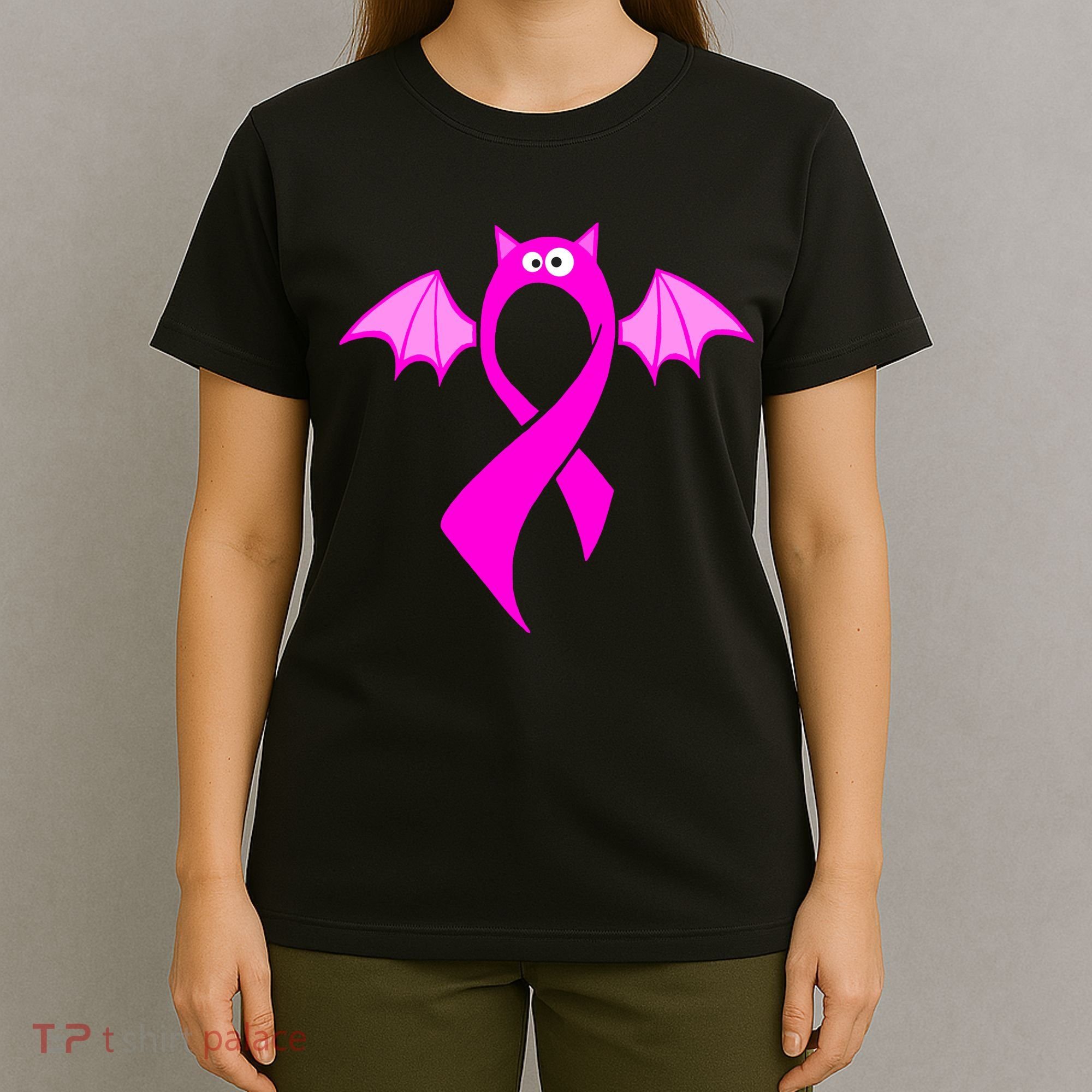 Breast Cancer Halloween Bat Pink Ribbon T-Shirt
