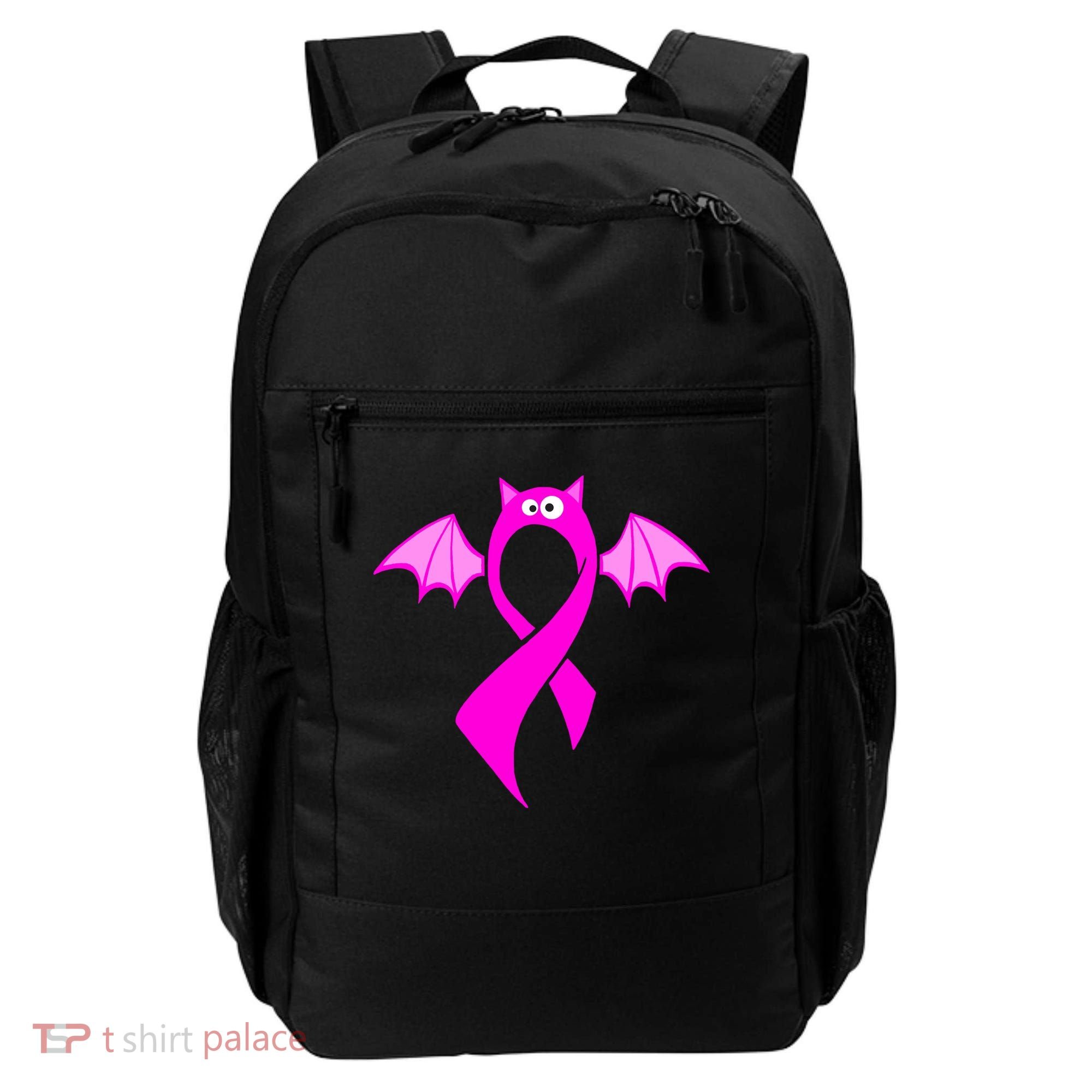 Breast Cancer Halloween Bat Pink Ribbon Backpack