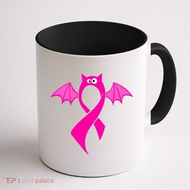 Breast Cancer Halloween Bat Pink Ribbon Coffee Mug back