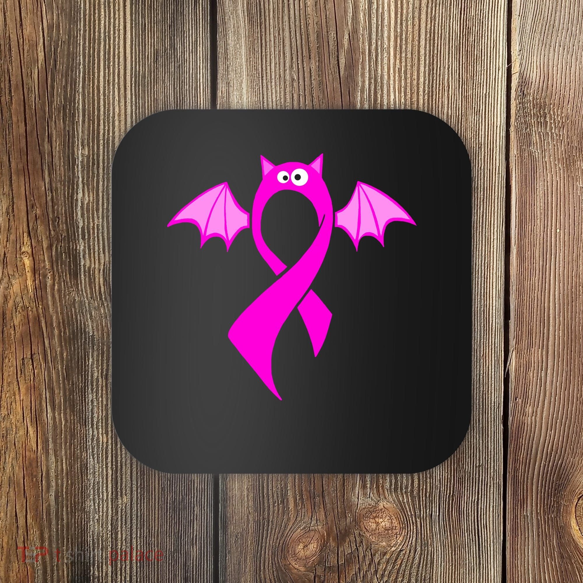 Breast Cancer Halloween Bat Pink Ribbon Coaster