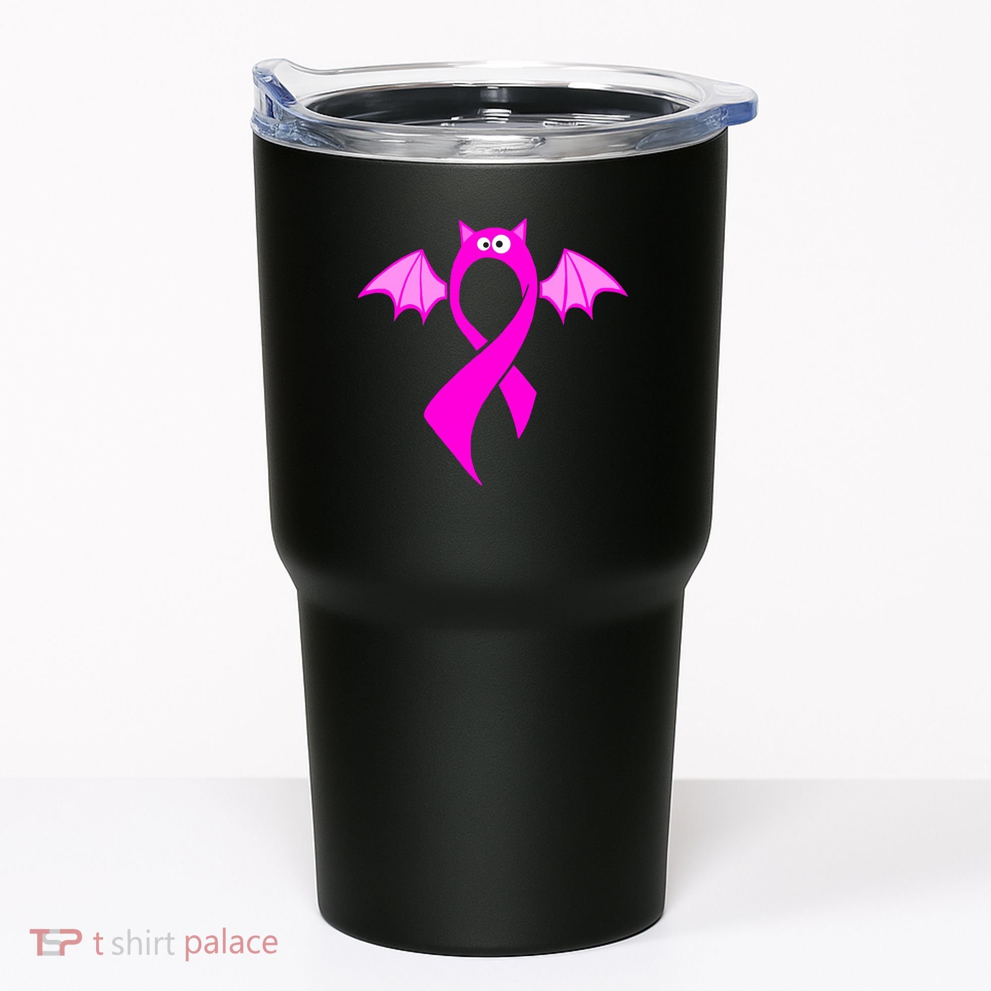 Breast Cancer Halloween Bat Pink Ribbon Tumbler