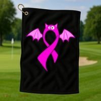 Breast Cancer Halloween Bat Pink Ribbon Golf Towel thumb 1
