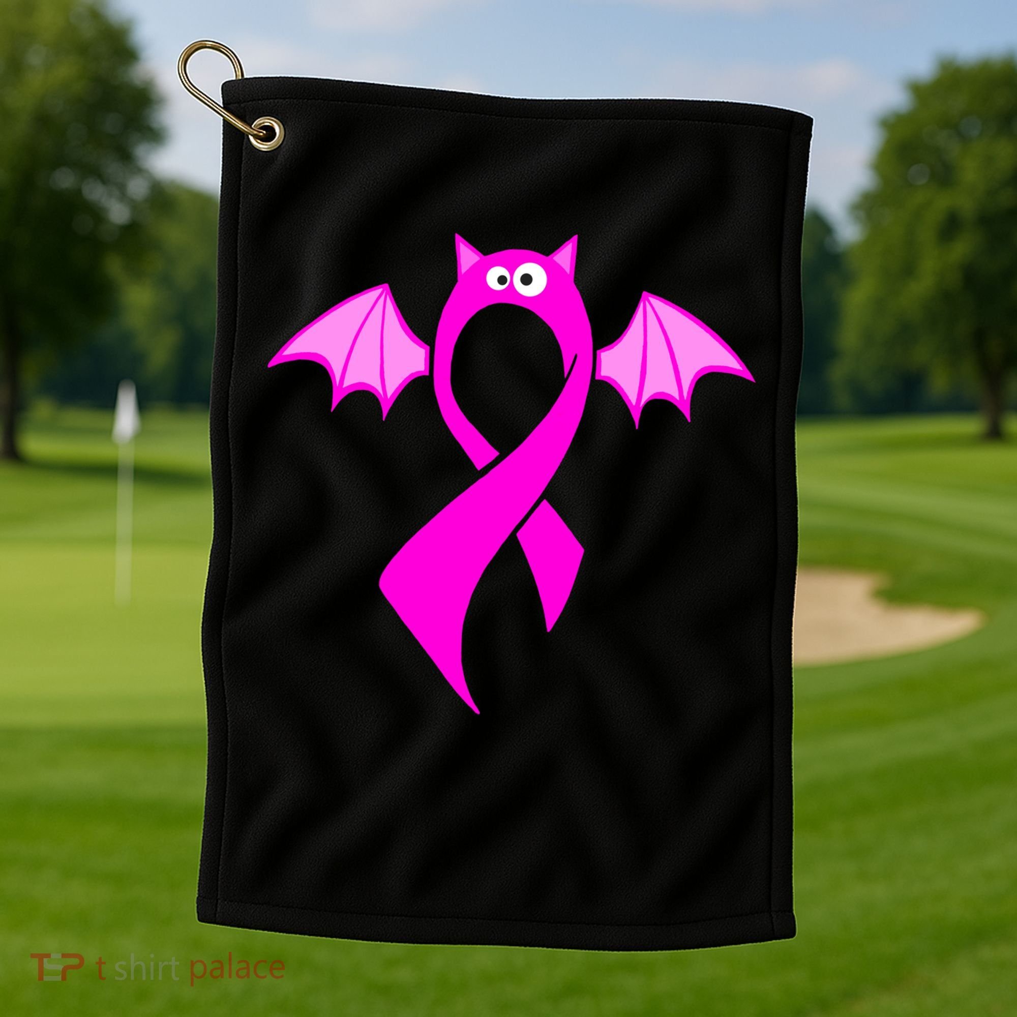 Breast Cancer Halloween Bat Pink Ribbon Golf Towel