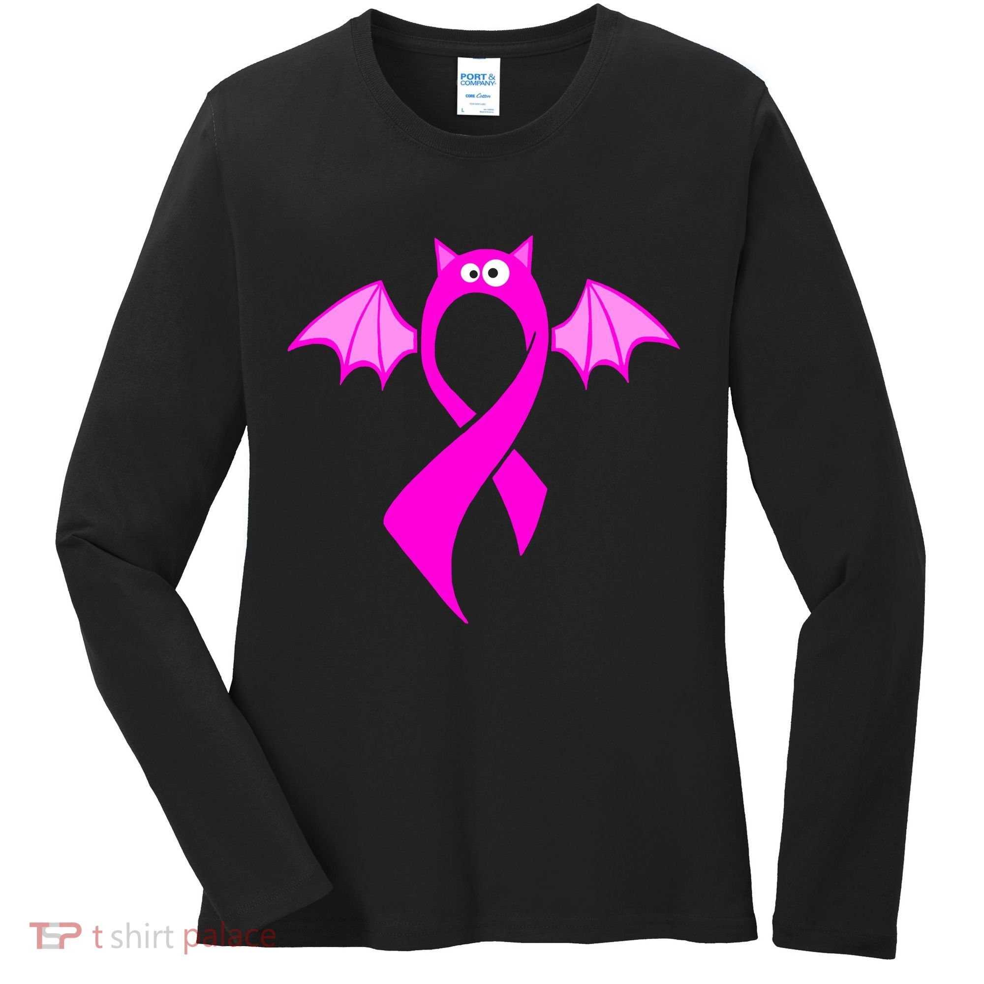 Breast Cancer Halloween Bat Pink Ribbon Women's Long Sleeve Shirt