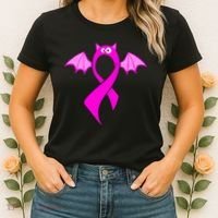 Breast Cancer Halloween Bat Pink Ribbon Women's T-Shirt thumb 2