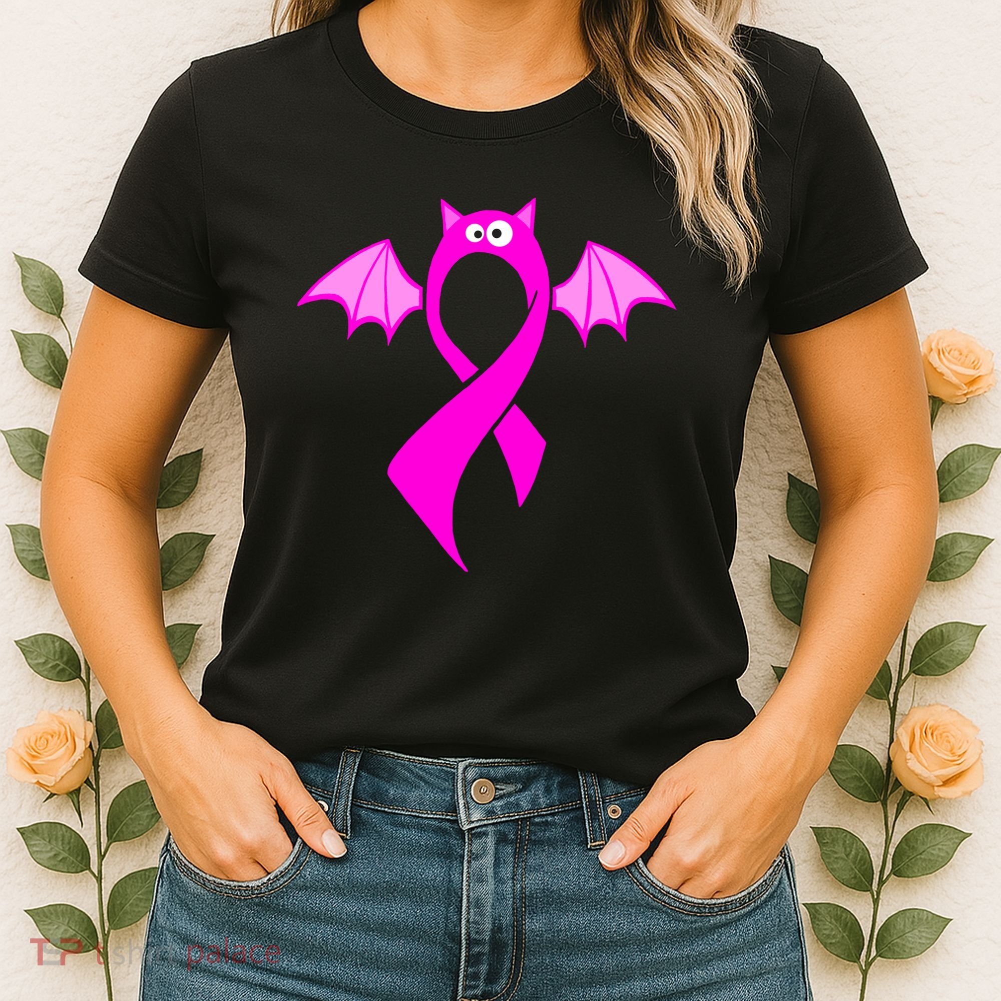 Breast Cancer Halloween Bat Pink Ribbon Women's T-Shirt