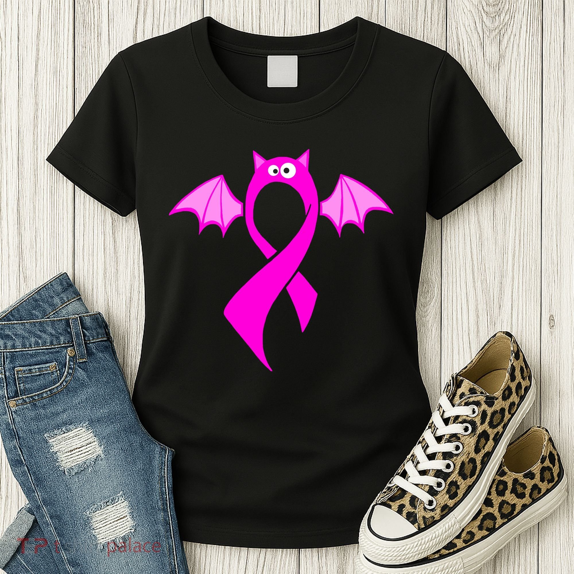 Breast Cancer Halloween Bat Pink Ribbon Women's T-Shirt