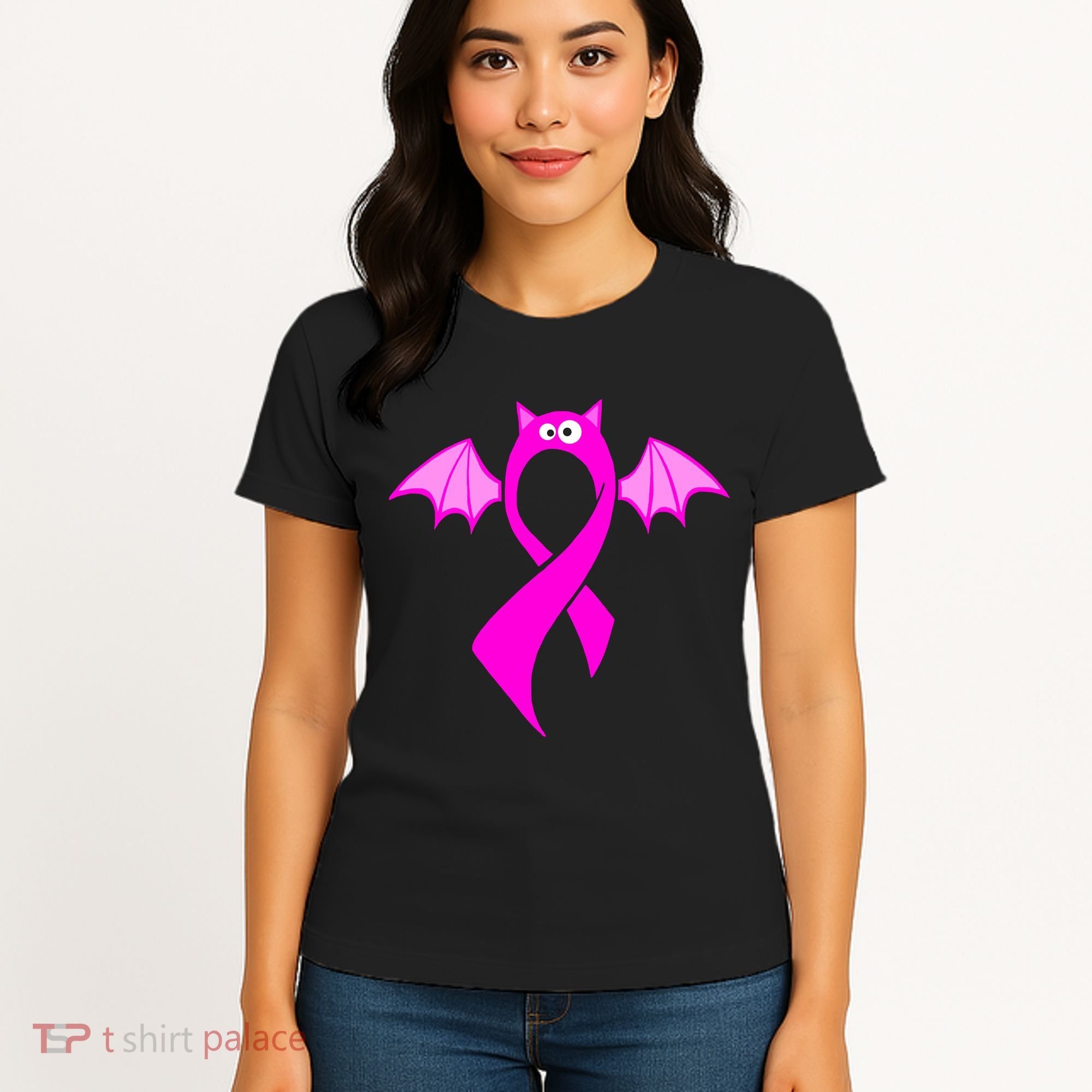 Breast Cancer Halloween Bat Pink Ribbon Women's T-Shirt