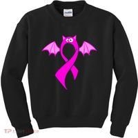 Breast Cancer Halloween Bat Pink Ribbon Kids Sweatshirt thumb 0