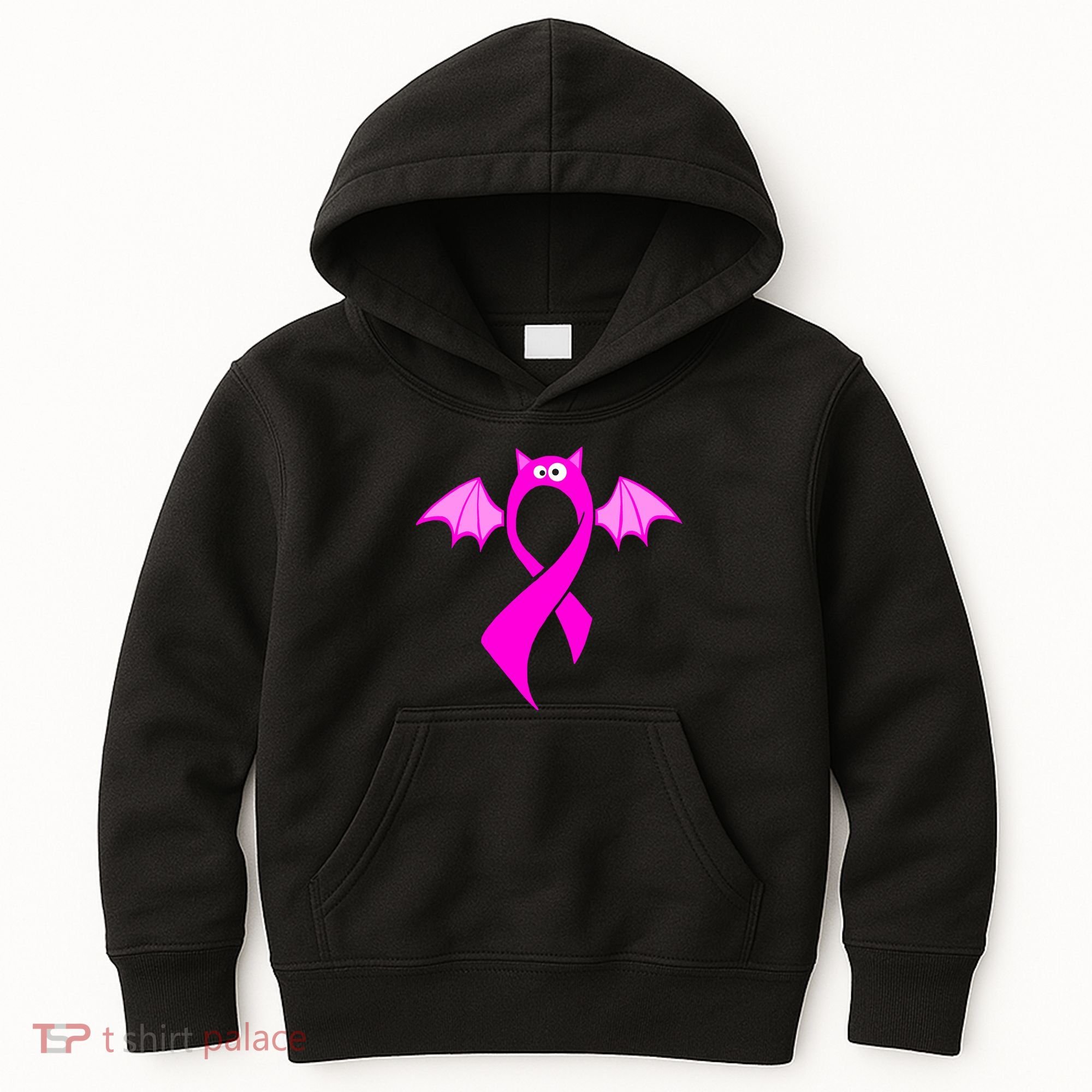 Breast Cancer Halloween Bat Pink Ribbon Kids Hoodie