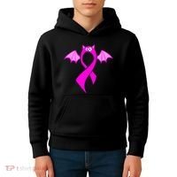 Breast Cancer Halloween Bat Pink Ribbon Kids Hoodie thumb 4