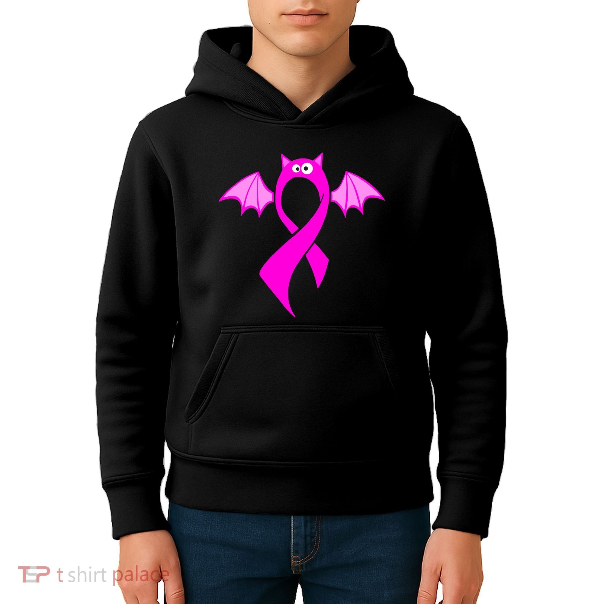 Breast Cancer Halloween Bat Pink Ribbon Kids Hoodie