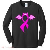 Breast Cancer Halloween Bat Pink Ribbon Kids Long Sleeve Shirt thumb 0