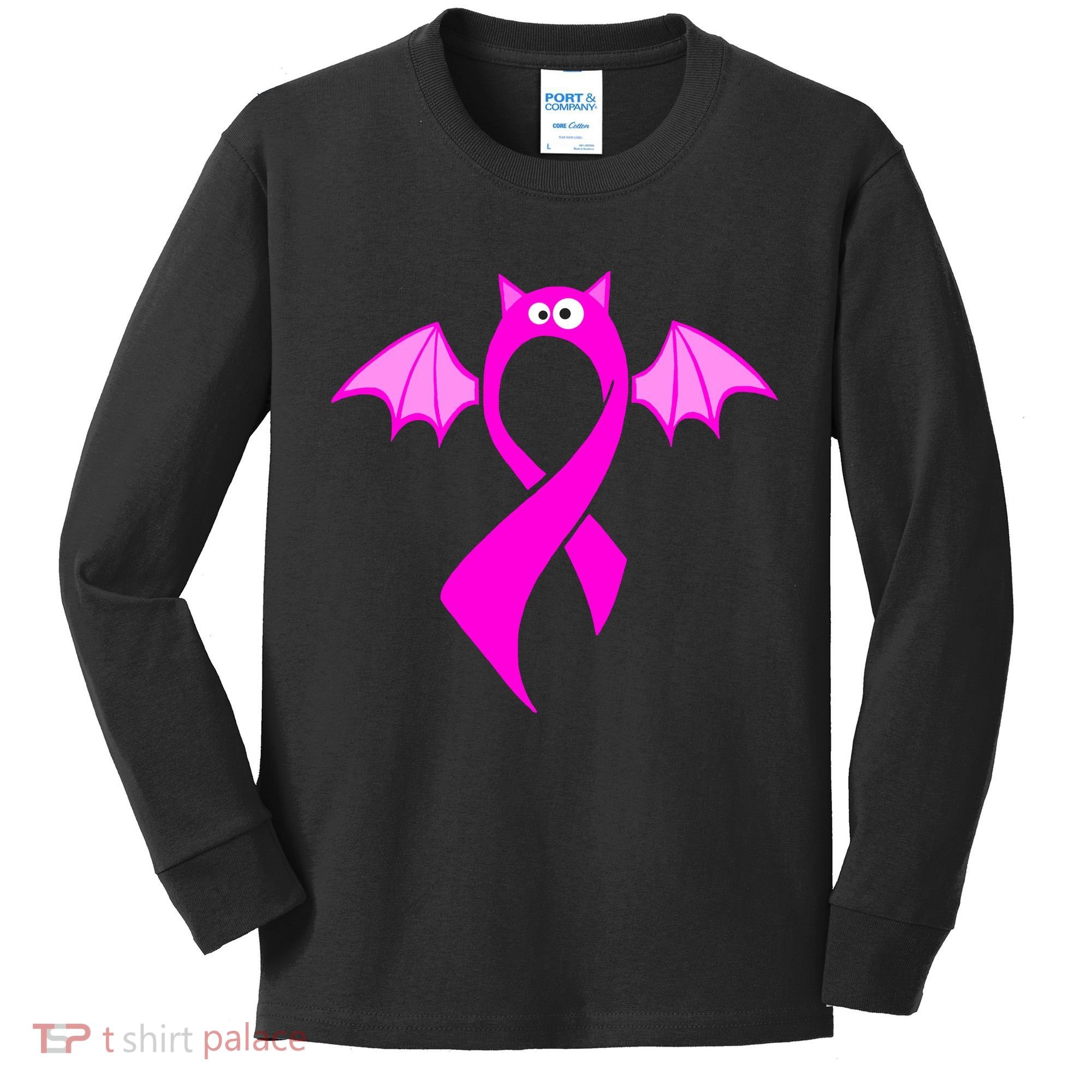Breast Cancer Halloween Bat Pink Ribbon Kids Long Sleeve Shirt