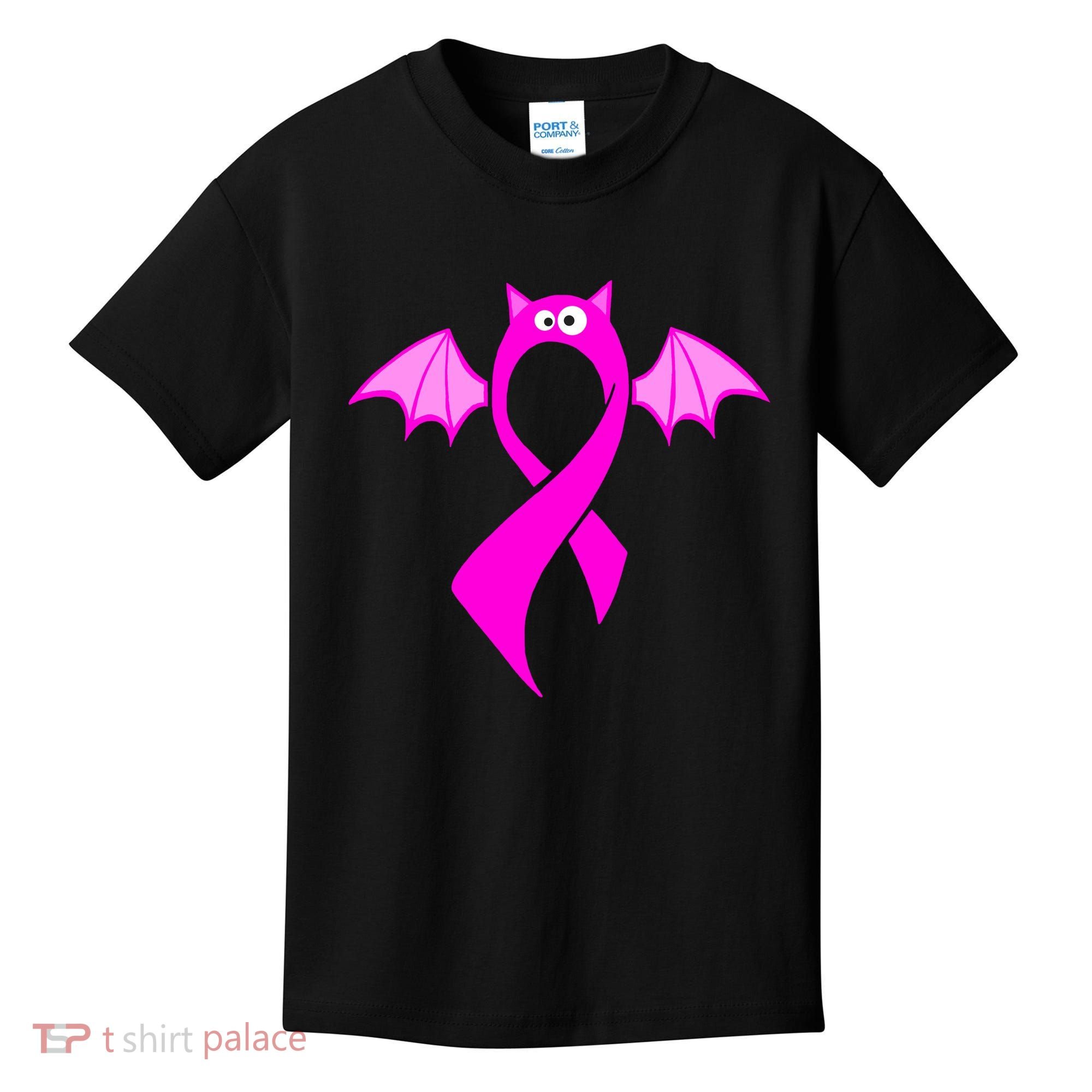 Breast Cancer Halloween Bat Pink Ribbon Kids T-Shirt