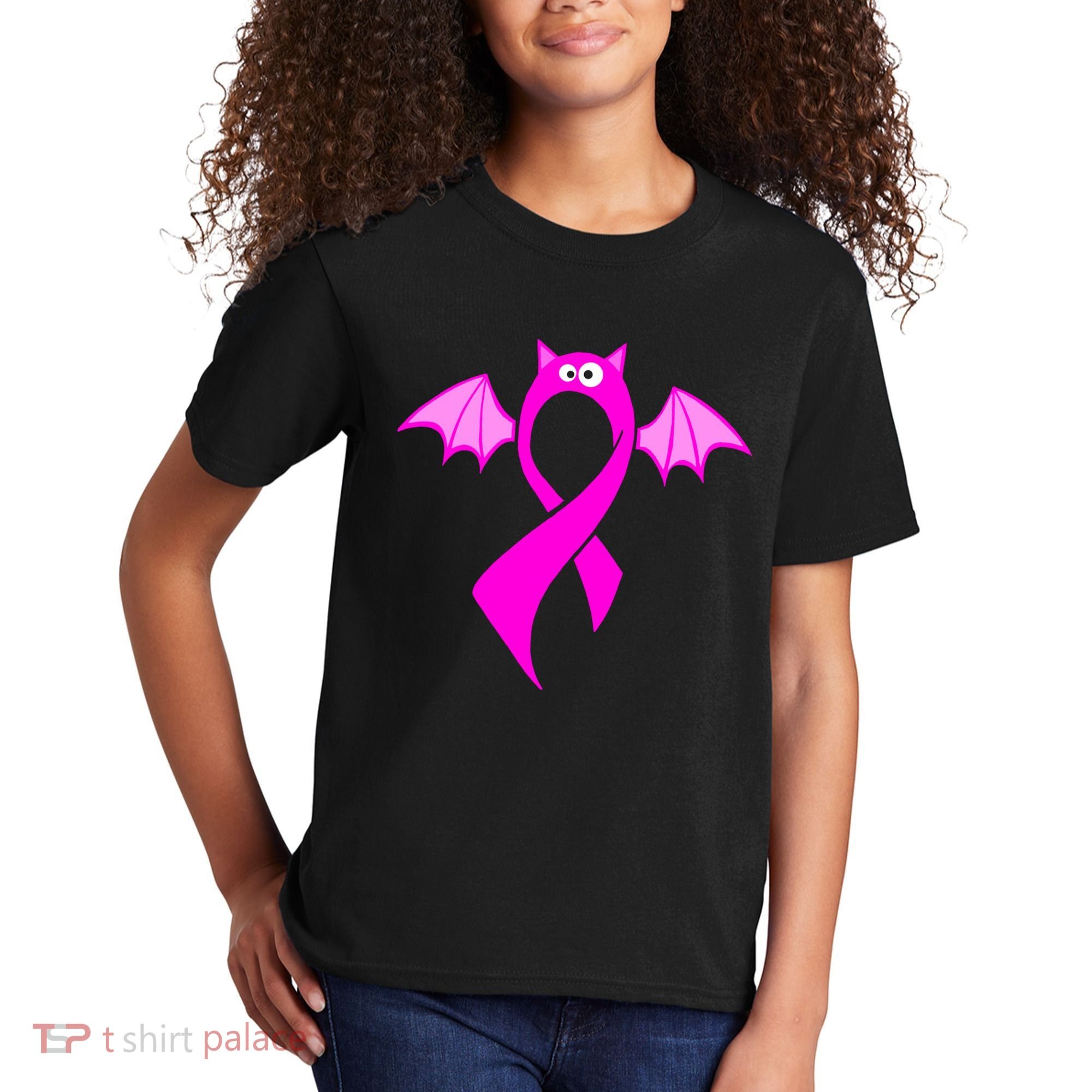 Breast Cancer Halloween Bat Pink Ribbon Kids T-Shirt