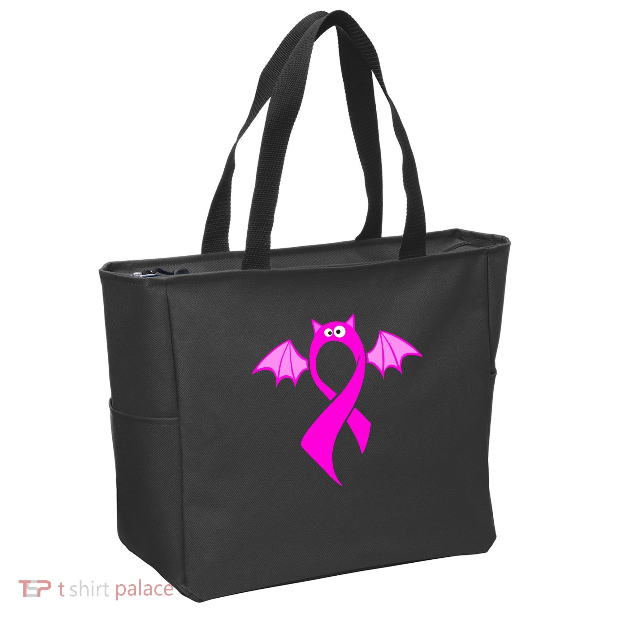 Breast Cancer Halloween Bat Pink Ribbon Tote Bag