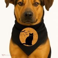 Black Cat Halloween Moon USA-Made Doggie Bandana thumb 1