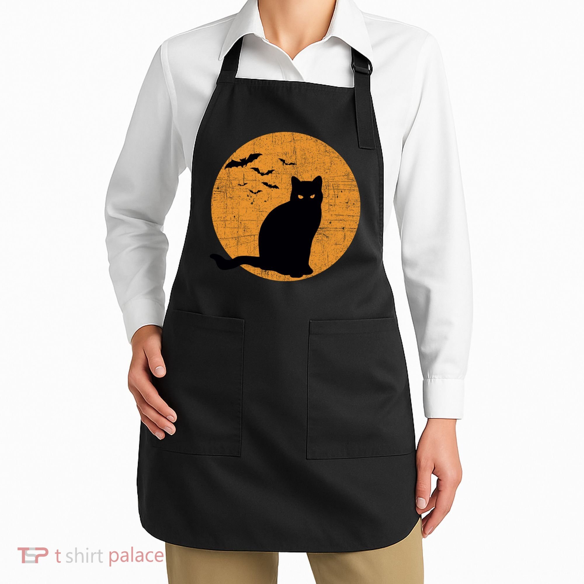 Black Cat Halloween Moon Apron