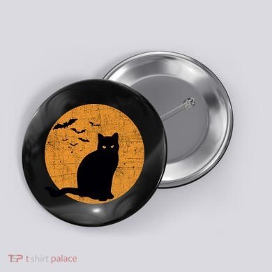 Black Cat Halloween Moon Button