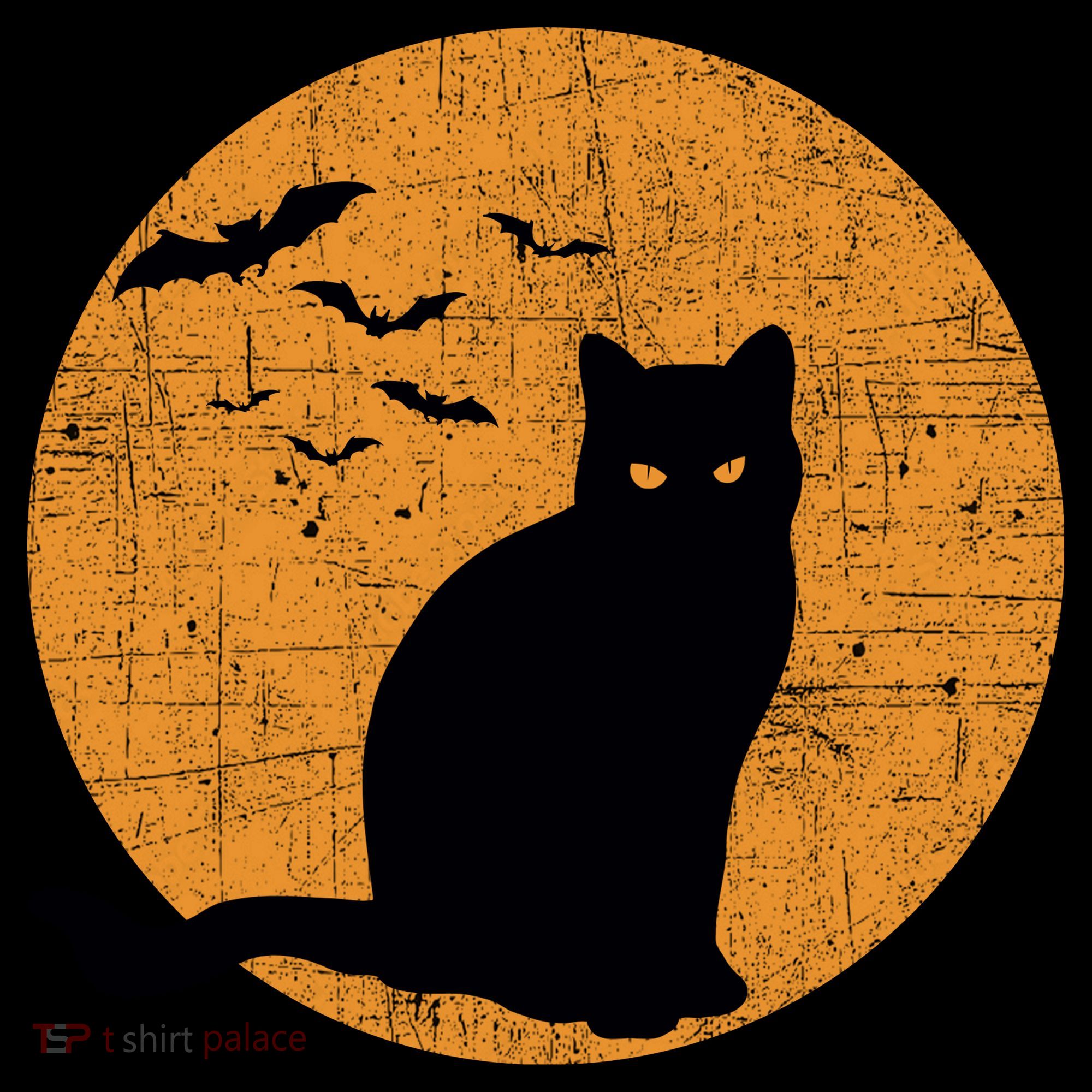 Black Cat Halloween Moon Button