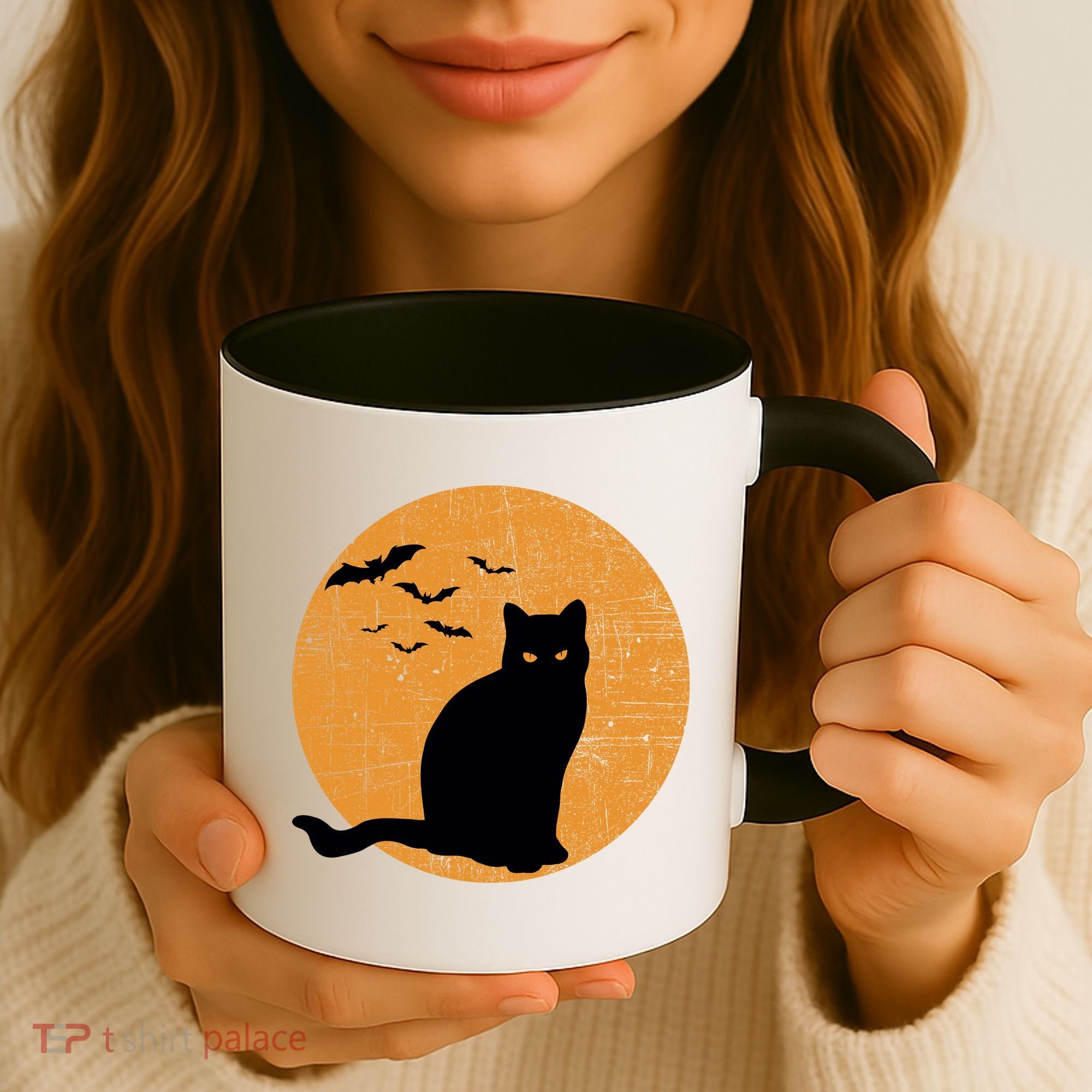 Black Cat Halloween Moon Coffee Mug
