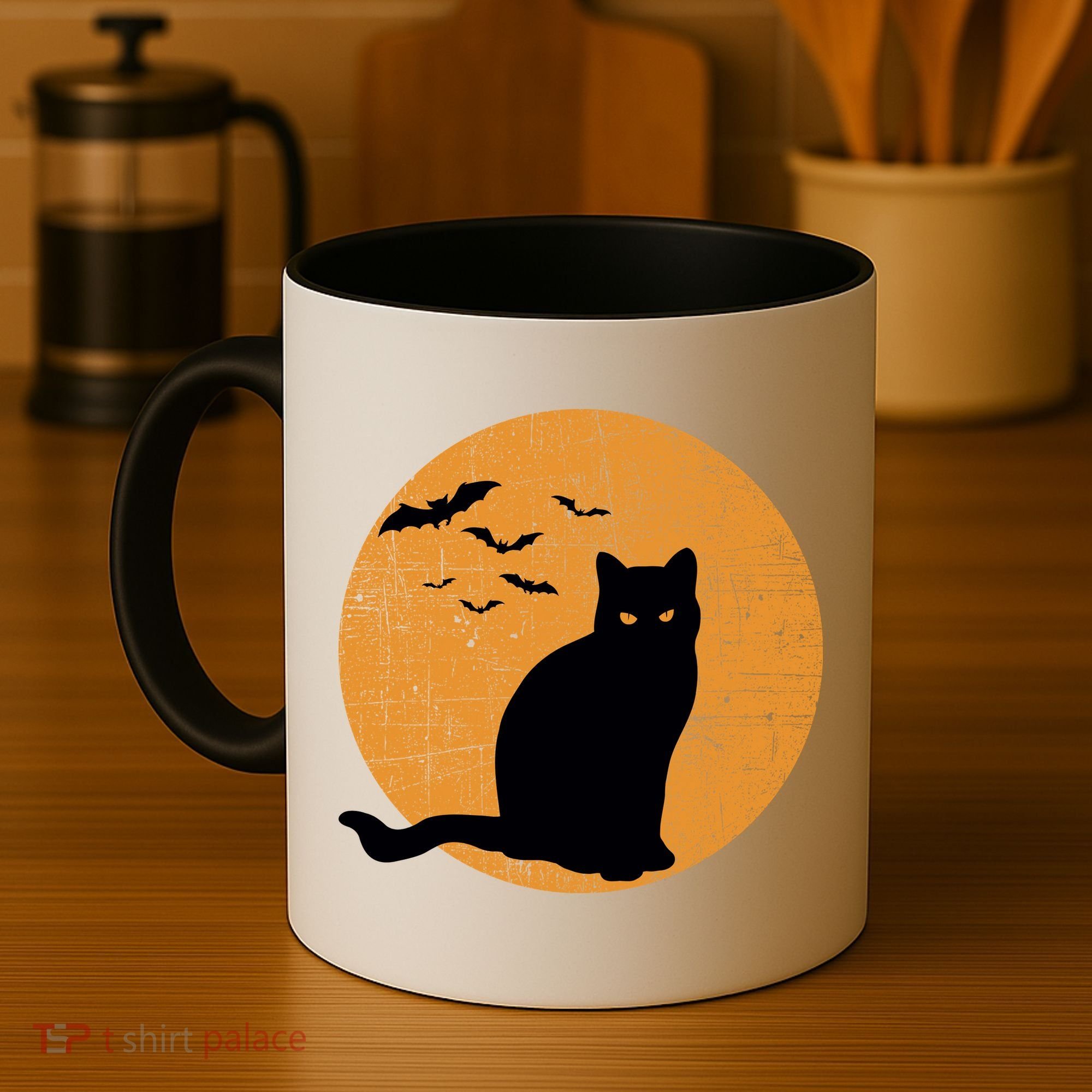 Black Cat Halloween Moon Coffee Mug