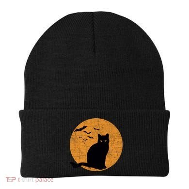 Black Cat Halloween Moon Beanie