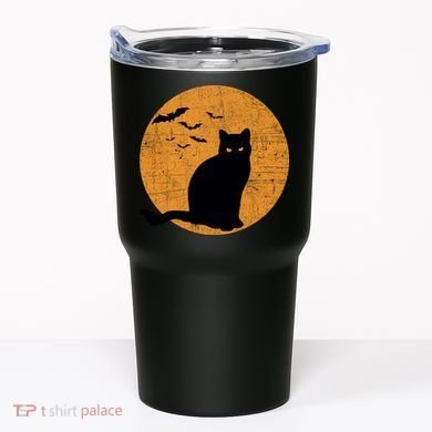Black Cat Halloween Moon Tumbler