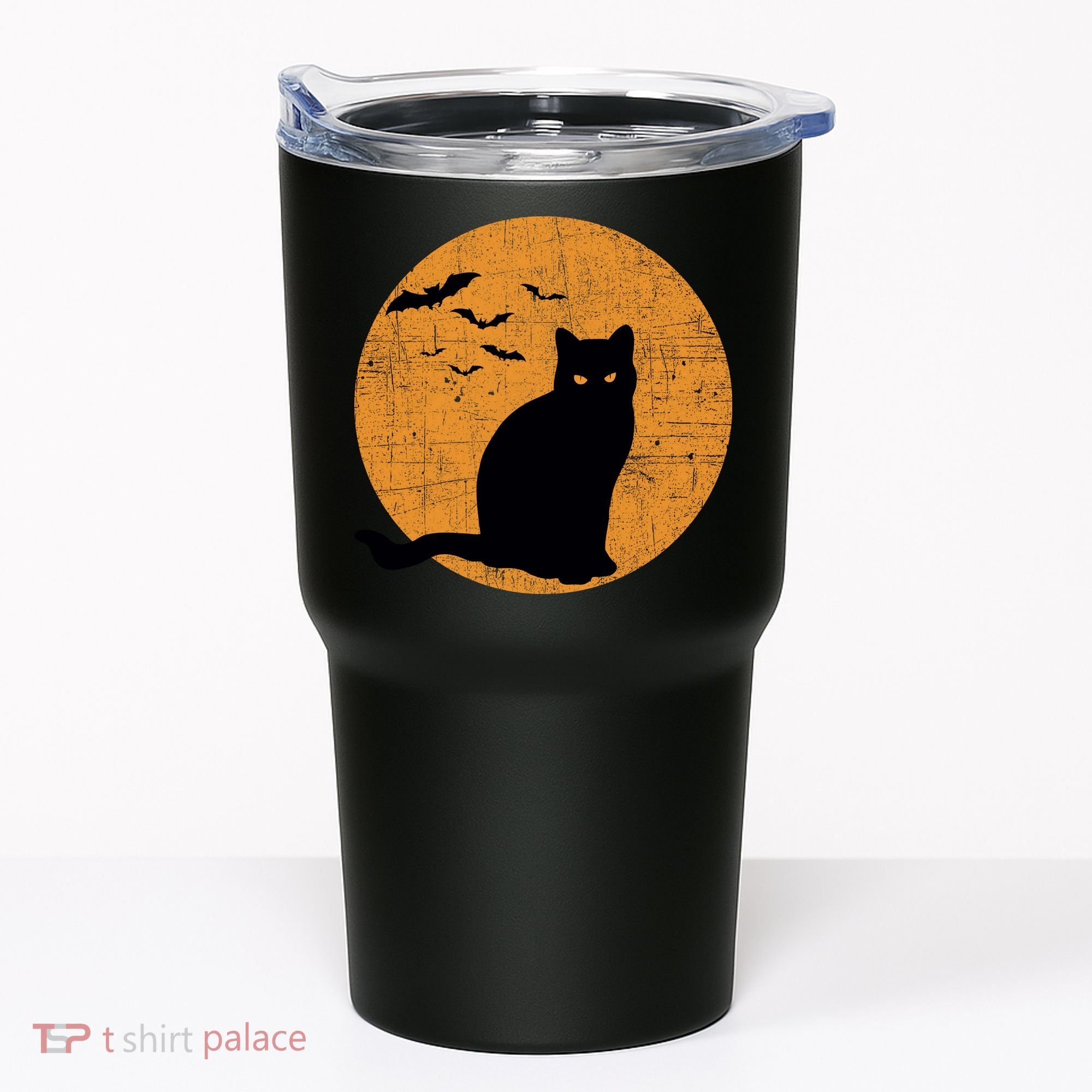 Black Cat Halloween Moon Tumbler