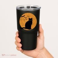 Black Cat Halloween Moon Tumbler thumb 2
